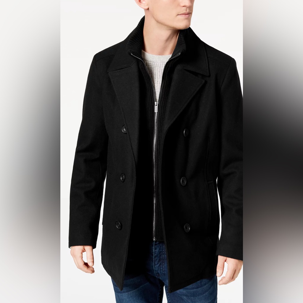 Kenneth Cole Men's Double-Breasted Black Pea Coat